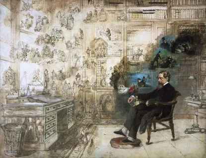 Charles Dickens in his study room